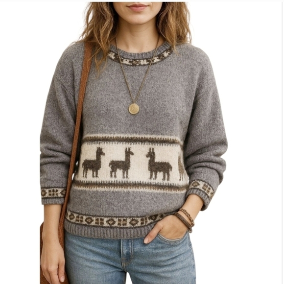 Alpaca Sweater Fuzzy Cozy Cabincore Peru Artisian L - Picture 3 of 5